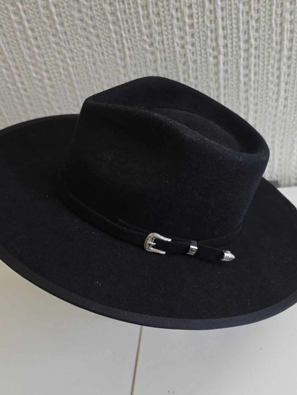 Black Wide Brim Western Hat Floral Celestial Under Brim Buckle Boho Cowboy Hat - Picture 4 of 12